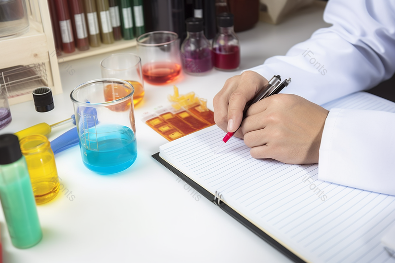 蓝色液体条纹记录本实验室研究人员做记录,高清,摄影图,摄影图片,图片大全,摄影图免费下载